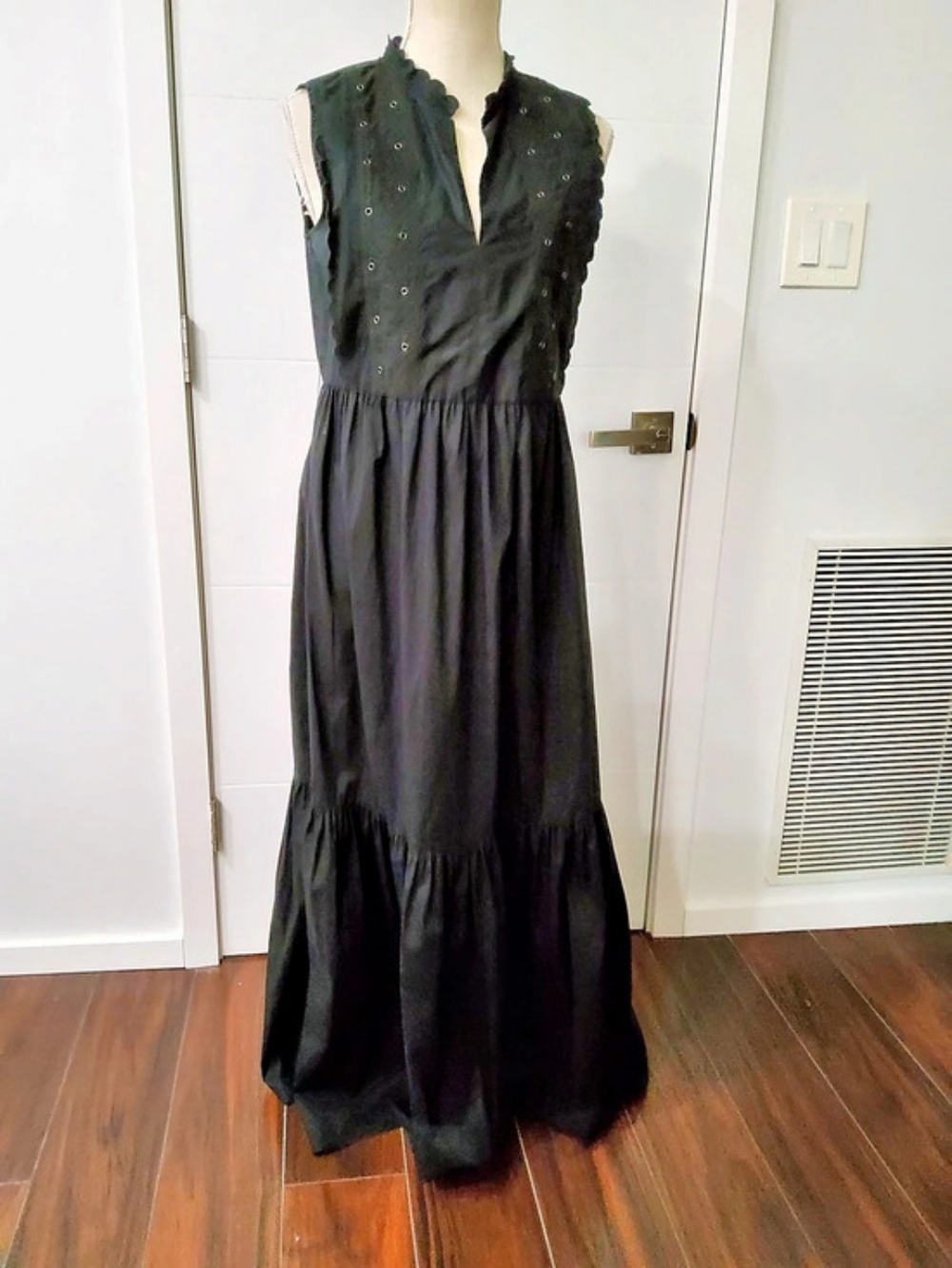 Twinset Black Maxi Dress with Embroidered Bib